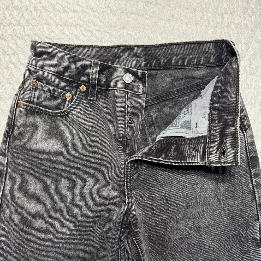 Levi's 501 Button Fly Jeans Women's 25x26 Black Grey Distressed Straight Red Tab